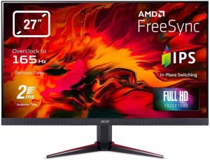 Acer, Nitro, VG270Sbmiipx, 27-inch, FHD, Gaming, Monitor, – IPS Panel FreeSync 165Hz OC 1ms ZeroFrame DP, HDMI, Black