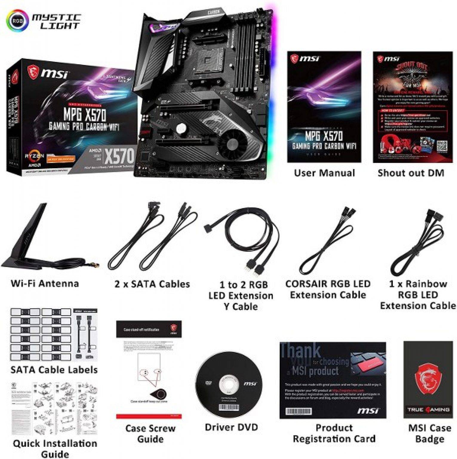 MSI, MPG X570, GAMING, PRO, CARBON, WIFI, Motherboard, Mystic Light