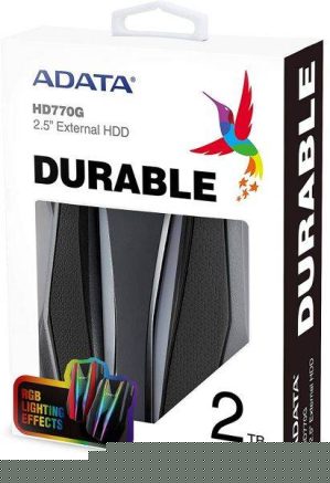 ADATA, HD770G, 2TB, RGB, USB 3.2, IP68 Waterproof Dropproof Dustproof, External HDD, Black ,AHD770G-2TU32G1-CBK