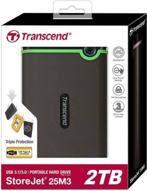 Transcend, slim portable, hard drive 2TB, StoreJet 25M3