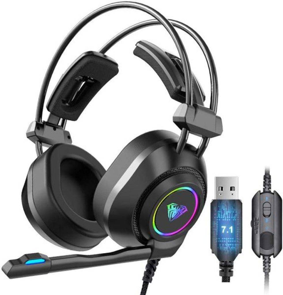 AULA, S600, Wired Gaming Headset, 7.1 Surround Sound, with RGB Lighting ...