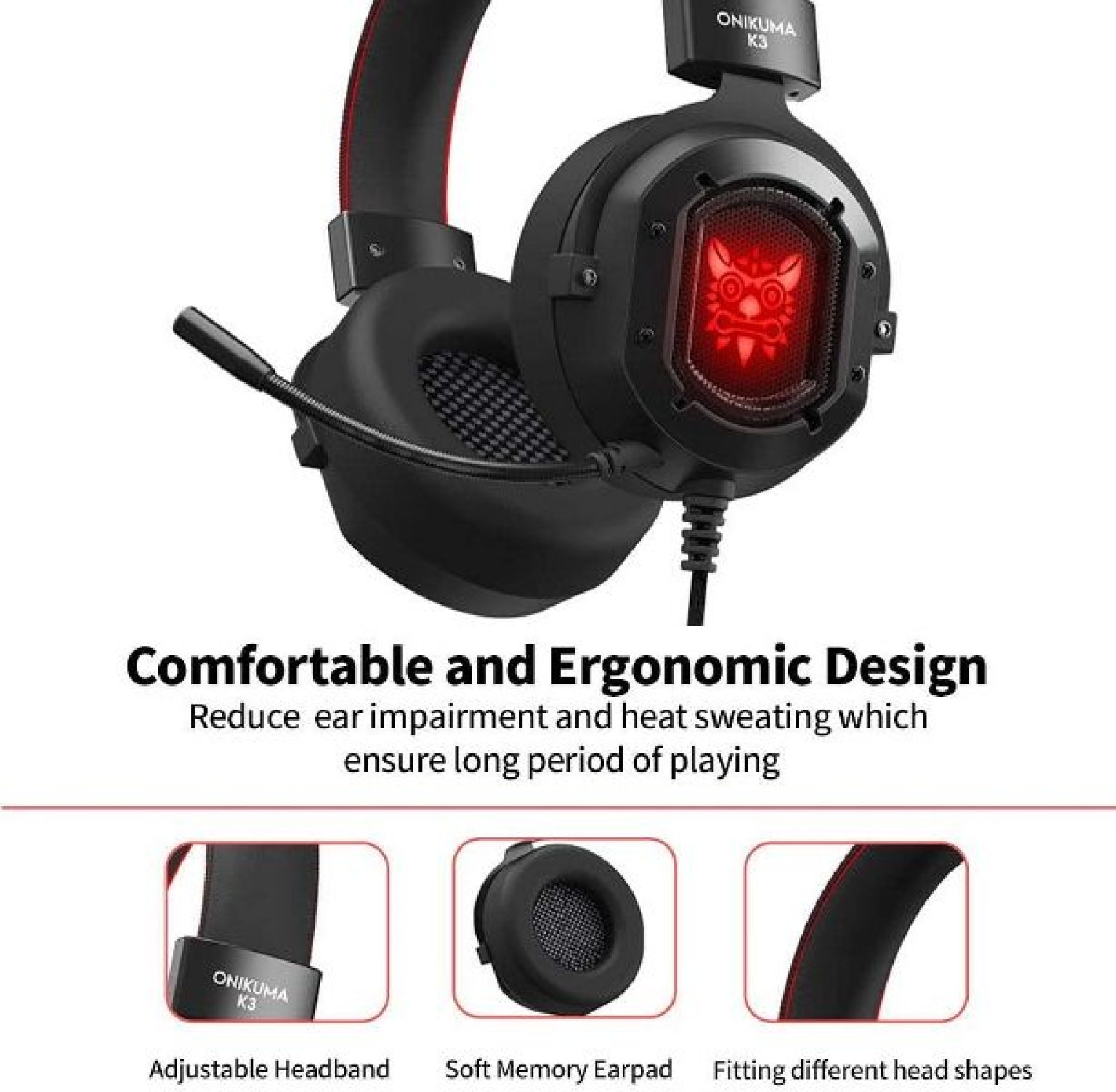 ONIKUMA, K3, Stereo, Gaming Headset, for Xbox One, PC, PS4 OverEar