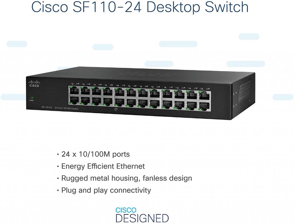 Cisco SF110-24 Switch 24 Port 10/100 Unmanaged Switch. loqtaa.com, 