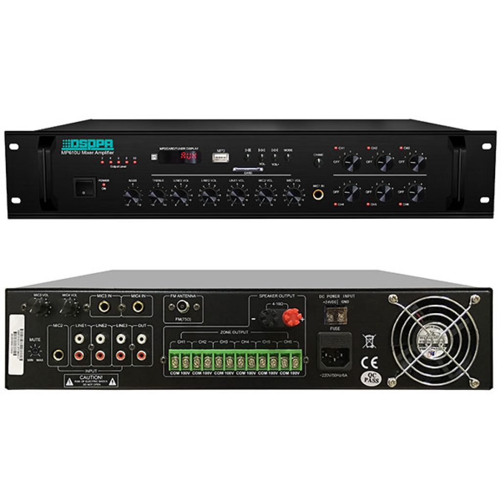 MP610U DSPPA 6 Zones Paging and Music Mixer Amplifier with USB & Tuner. loqtaa.com, 