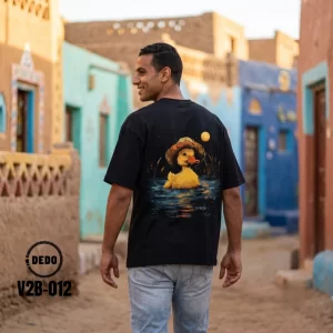 DEDO V2B-012 black oversized graphic t-shirt with a duck print on the back.