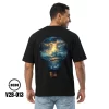 DEDO V2B-013 oversized black t-shirt back graphic featuring a surreal lightbulb containing an ocean storm with glowing lightning clouds.