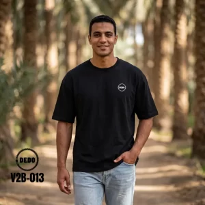 DEDO V2B-013 oversized black t-shirt featuring the circular white chest logo.