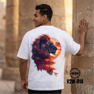 t-shirt with a double-exposure sunset lion graphic print (DEDO V2W-014).