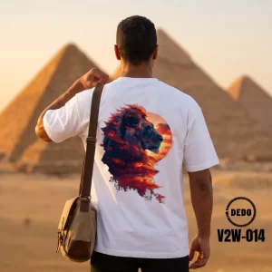 DEDO t-shirt with a sunset lion back graphic (Style V2W-014).