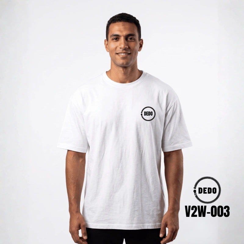 DEDO V2W-003 white oversized T-shirt with minimalist chest logo