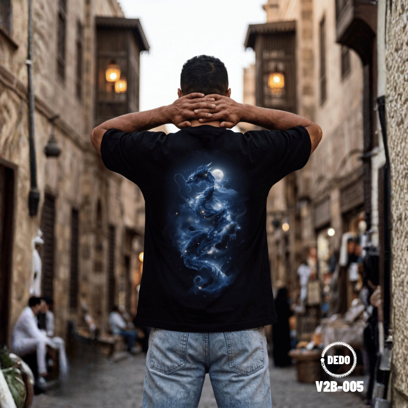 DEDO Oversized V2B-005 T-shirt – Blue Dragon Design - Image 3