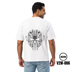 DEDO V2W-006 white oversized T-shirt with futuristic black circuit graphic on the back