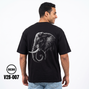 DEDO Men's Black Oversized T-Shirt with Elephant Back Graphic (Model V2B-007)