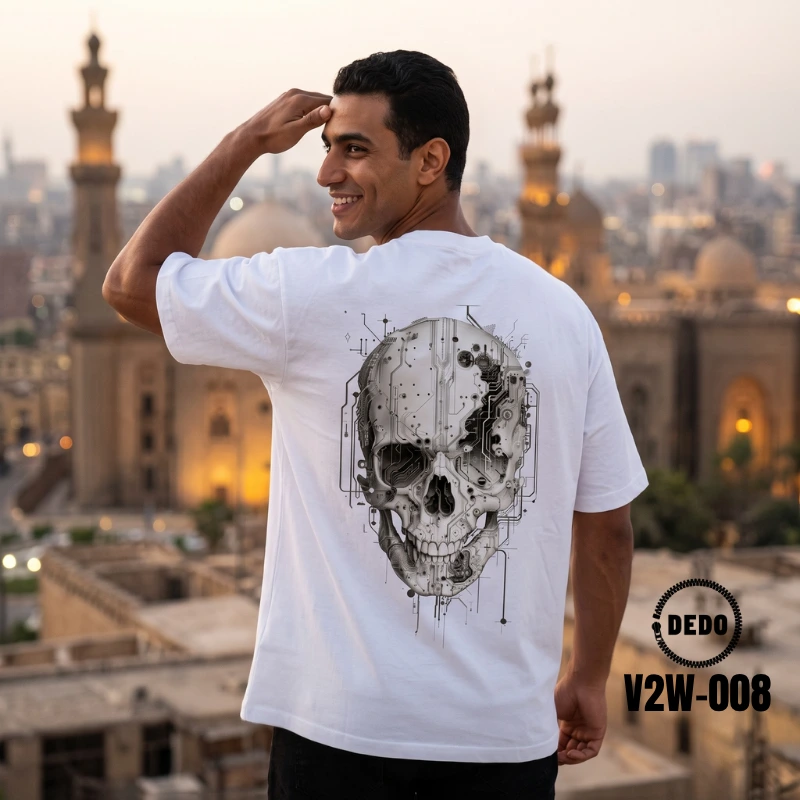 Men's Cyberpunk Graphic Oversized White T-Shirt (DEDO V2W-008) - Image 6