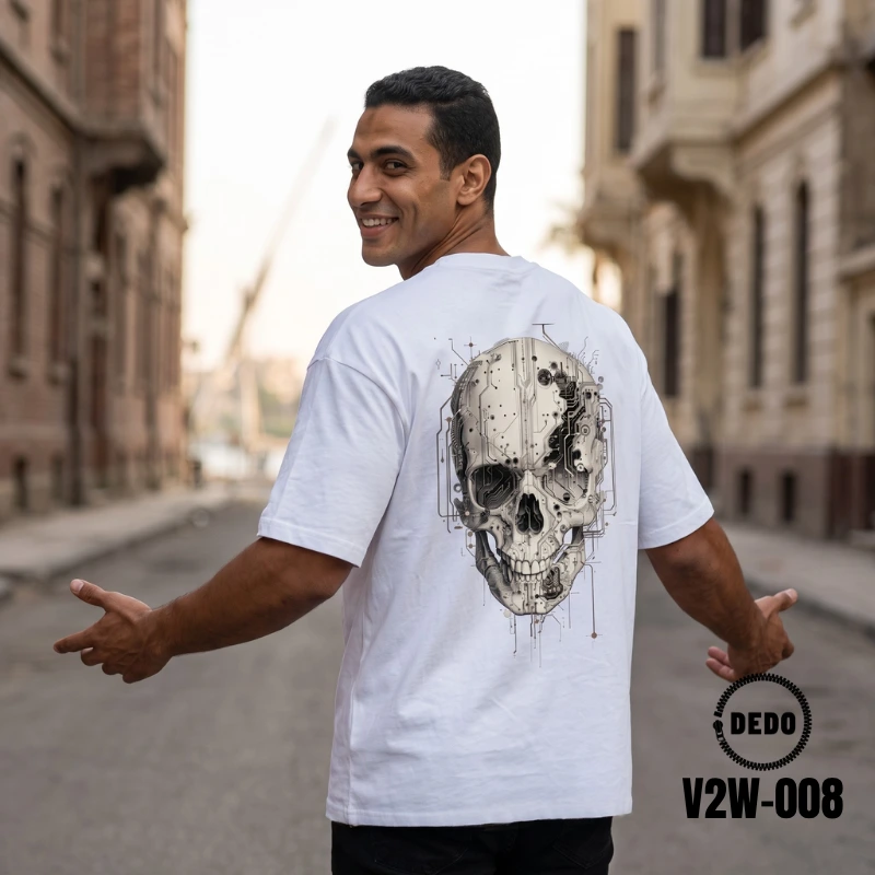 Men's Cyberpunk Graphic Oversized White T-Shirt (DEDO V2W-008) - Image 3