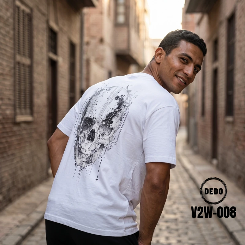 Men's Cyberpunk Graphic Oversized White T-Shirt (DEDO V2W-008) - Image 2