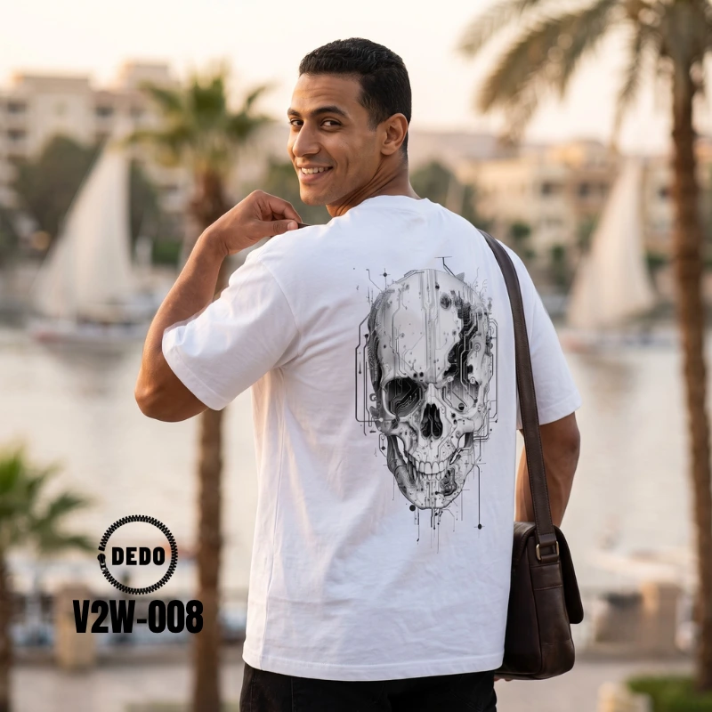 Men's Cyberpunk Graphic Oversized White T-Shirt (DEDO V2W-008) - Image 5