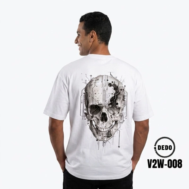 Men's Cyberpunk Graphic Oversized White T-Shirt (DEDO V2W-008)