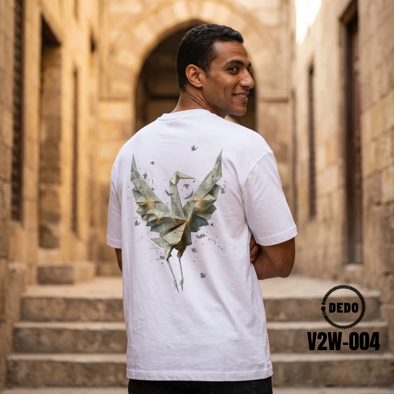White Oversized T-Shirt with Origami Crane Graphic – DEDO V2W-004 - Image 5