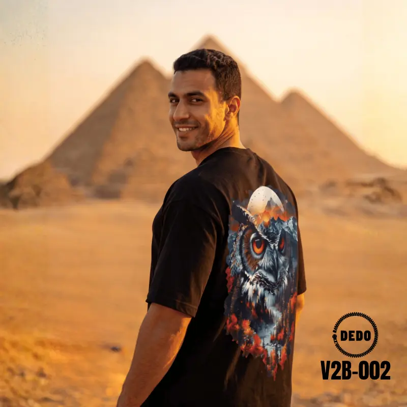 Men's Black Oversized T-Shirt with Owl Back Print - V2B-002 - Image 4